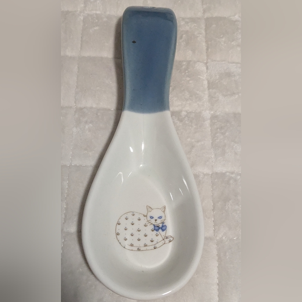 Sweet Vintage Otagiri Flower Cat Spoon Rest, Holder, Made In Japan, Cat